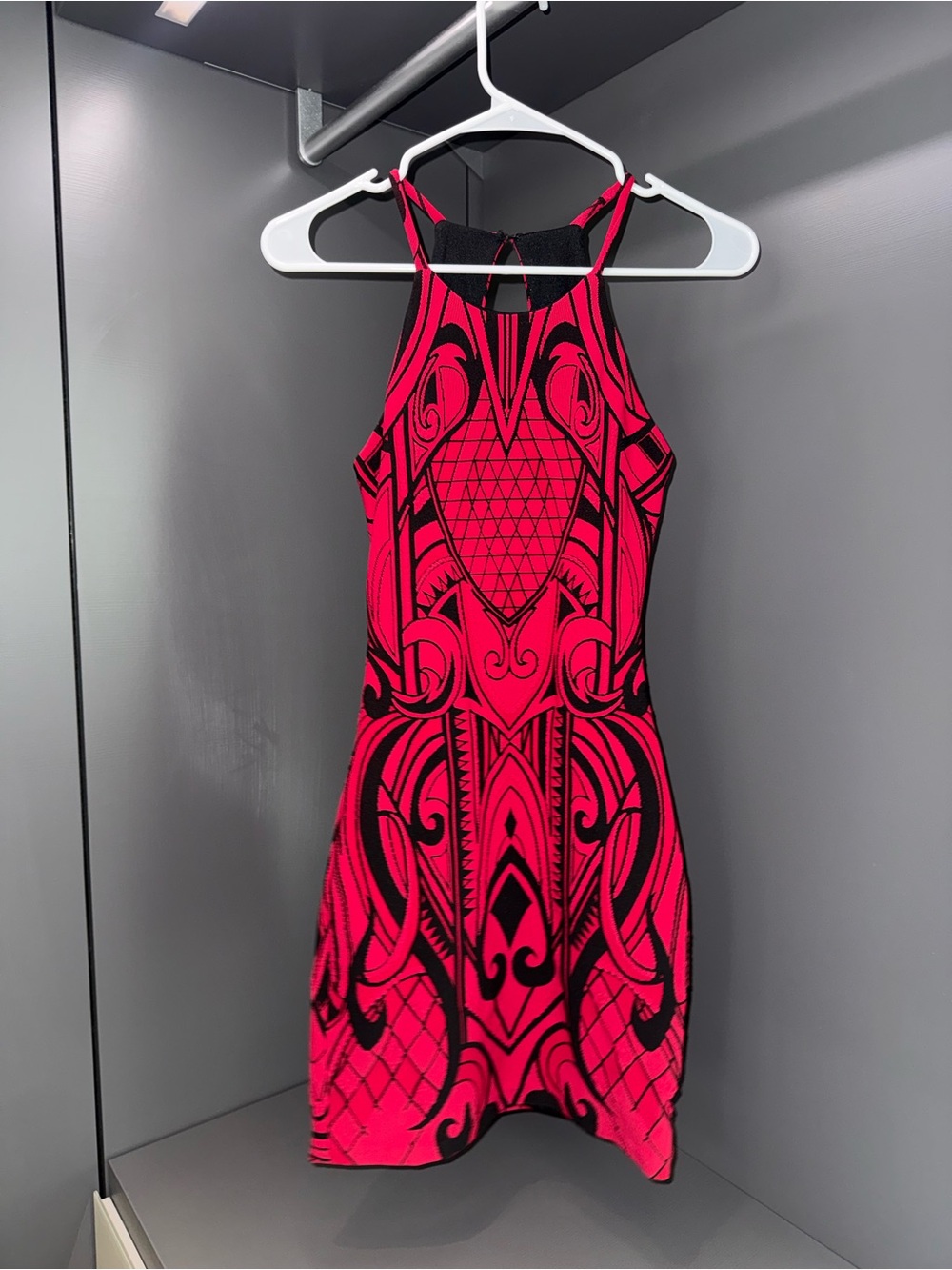 Parker Red Black Geometric Halter Mini Dress Size S | Statement